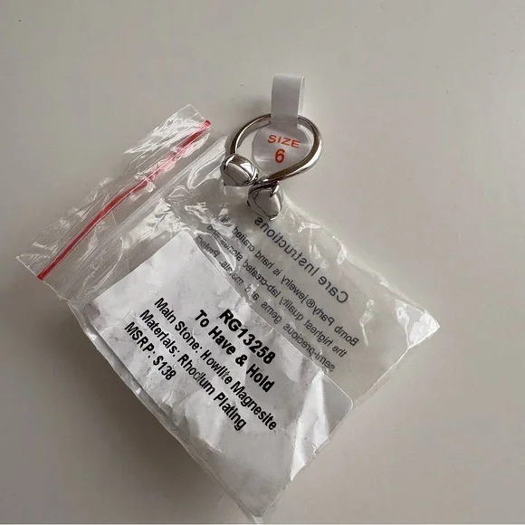 Bomb Party To Have & Hold Ring RG13258 Howlite Magnesite Rhodium Plating - Picture 7 of 8